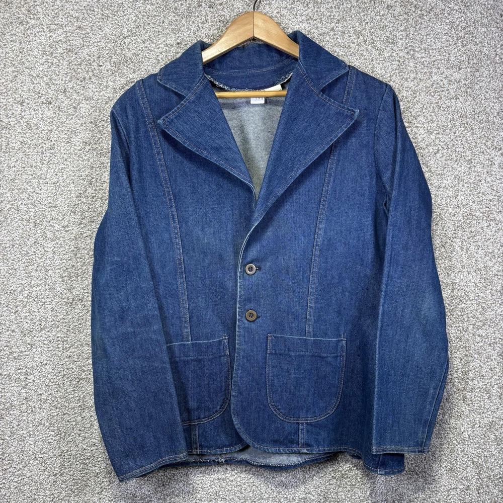 Vintage 70s Wrangler Blazer Jacket Womens XL Blue Denim 2 Button Western B0287WD